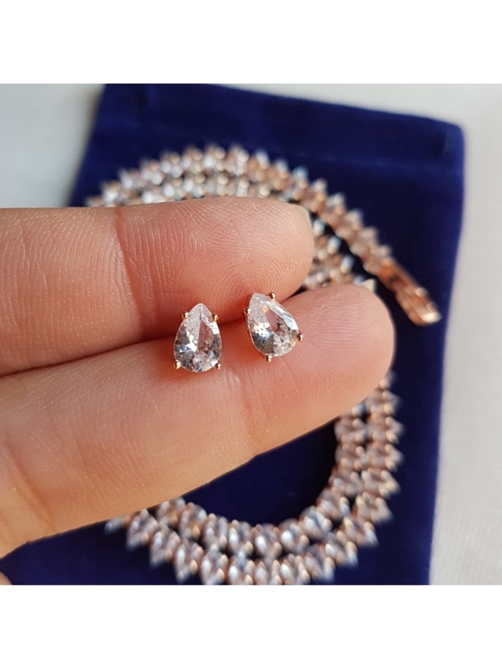 Swarovski Elements Rose Gold Plated Teardrop Tennis Necklace NEW - Picture 4 of 16